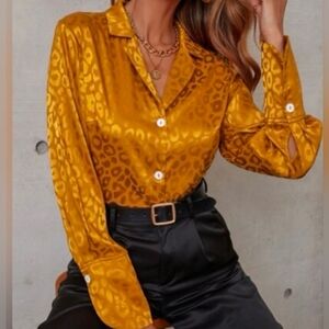 Candie's Gold Leopard Print Satin Shirt